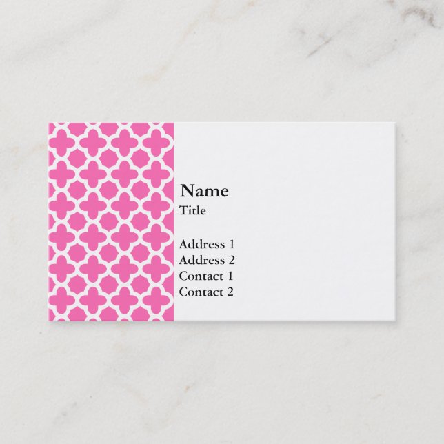 Carte De Visite Blanc sur Motif Quatrefoil rose chaud (Devant)