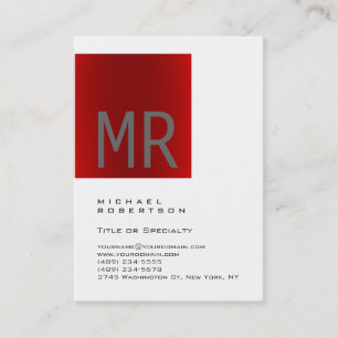 Carte de visite blanc tendance gris rouge Monogram
