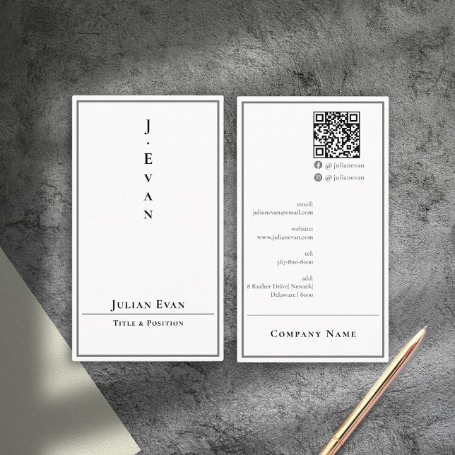 Carte de visite blanc vertical minimaliste moderne (Modern Minimalistic Vertical White Business Card)