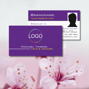 Carte De Visite Blanc violet moderne avec logo et photo profession