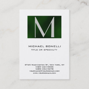 Carte de visite blanche à rayure verte monogramme