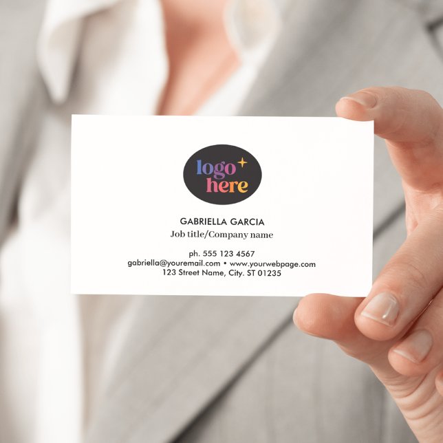 Carte de visite blanche avec code QR de logo moder (Front side of card shown in 3.5 x 2.0 inch, add your QR Code on the backside.)