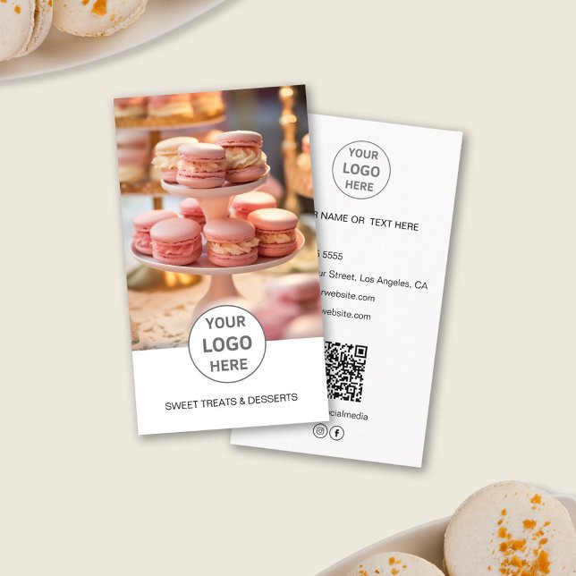 Carte de visite blanche avec code QR photo logo pe (Bakery Custom Logo Photo QR White Business Card)