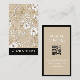 Carte De Visite Blanche beige moderne hippie fleuriste Fleur de ma