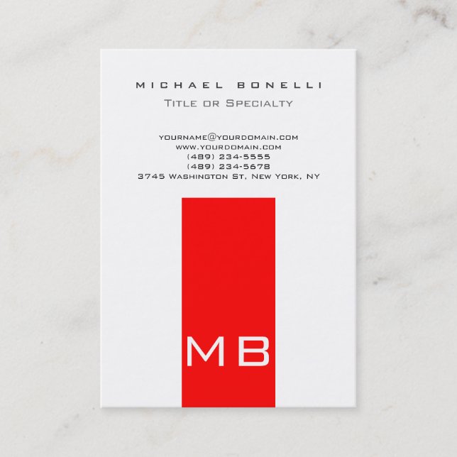 Carte de visite blanche rouge monogramme tendance  (Devant)