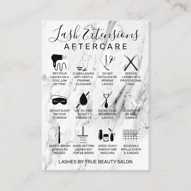 Carte De Visite Blancs noir Lash extensions Aftercare Icon (Devant)