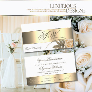 Carte De Visite Blancs or Décor Joli Fleur Rose avec Monogramme