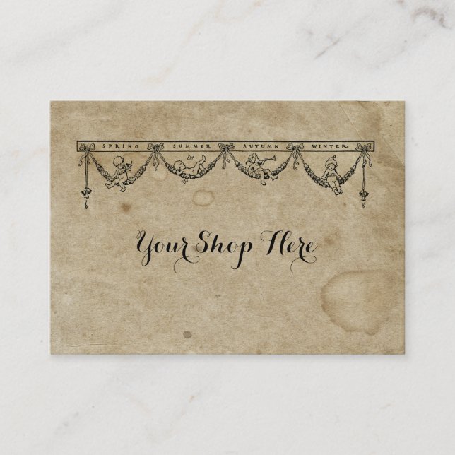 Carte De Visite Blank Season & Cherub Antique Sated 1880's Paper (Devant)