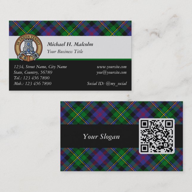 Carte De Visite Blason du clan Malcolm sur tartan (Devant / Derrière)