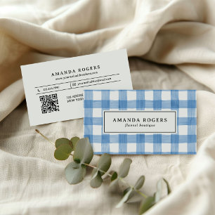Carte De Visite Bleu Aquarelle Buffalo Carreaux CODE QR FLANELLE