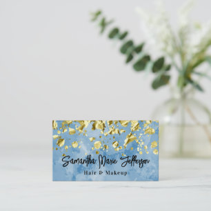 Carte De Visite Bleu Aquarelle Gouttes Dorées Maquillage Ongles Sa