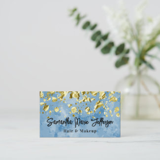 Carte De Visite Bleu Aquarelle Gouttes Dorées Maquillage Ongles Sa