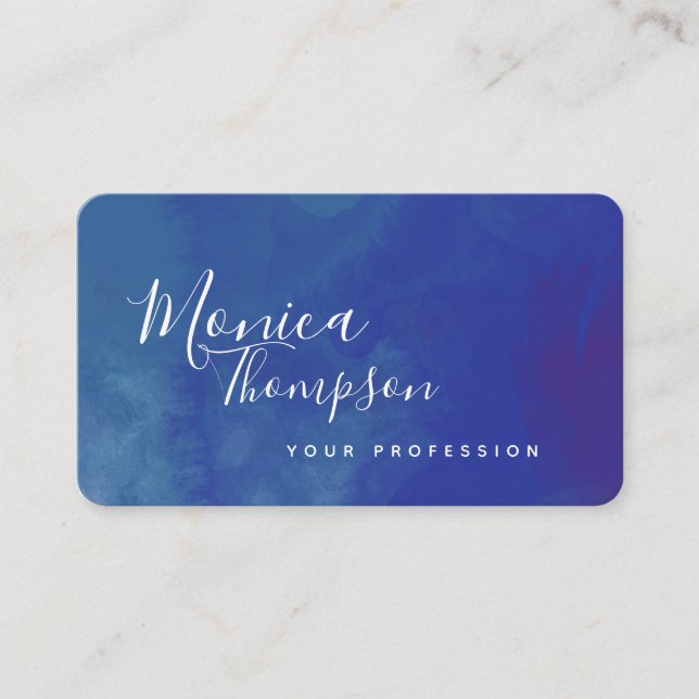 Carte De Visite bleu aquarelle manuscrite cursive feminine (Devant)