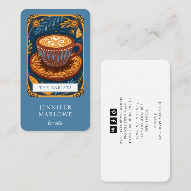 Carte De Visite Bleu Barista Tarot (Devant / Derrière)