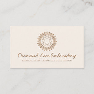 Carte De Visite Bleu Beige Diamant logo broderie dentelle couture