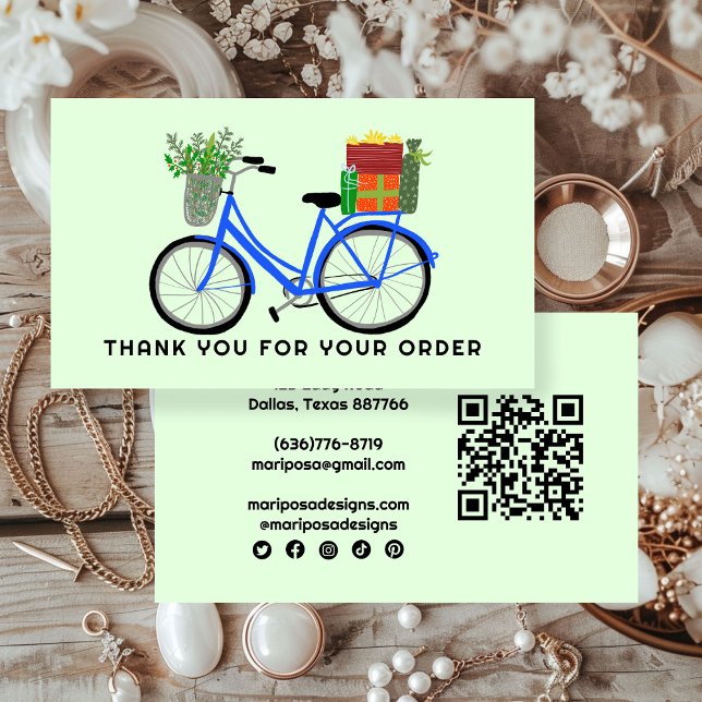 Carte De Visite Bleu Bike Cadeaux Client Commande Merci QR Code (Blue Bike Gifts Customer Order Thank You QR Code Business Card
)