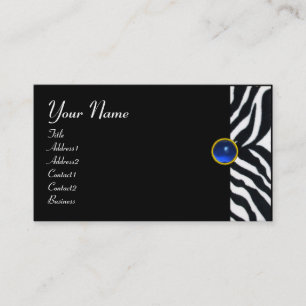 Carte De Visite BLEU BLACÉ BLANC ZEBRA MONOGRAM DE FOUR, Sapphire