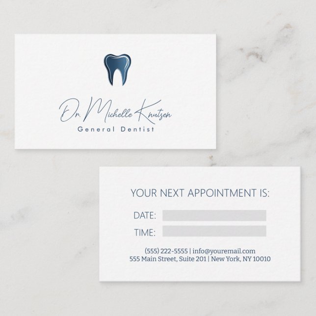 Carte De Visite Bleu Blanc Dentiste Dental Professional Nomination (Devant / Derrière)