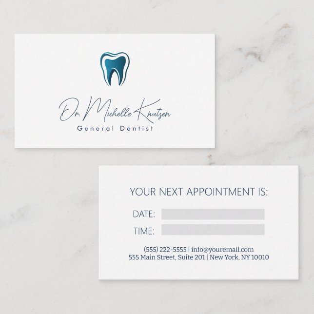 Carte De Visite Bleu Blanc Dentiste Dental Professional Nomination (Devant / Derrière)