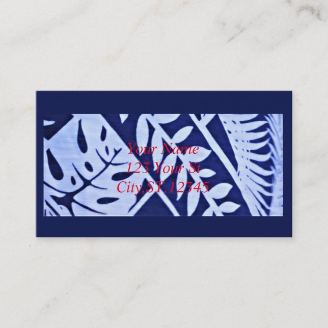 Carte De Visite Bleu blanc Feuille Motif Thunder_Cove (Devant)