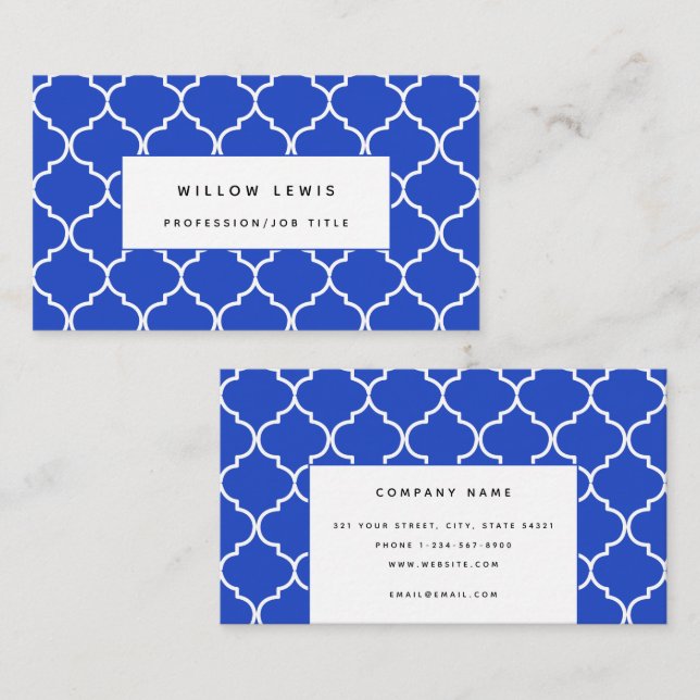 Carte De Visite Bleu & Blanc Méditerranéen Simple marocain (Devant / Derrière)