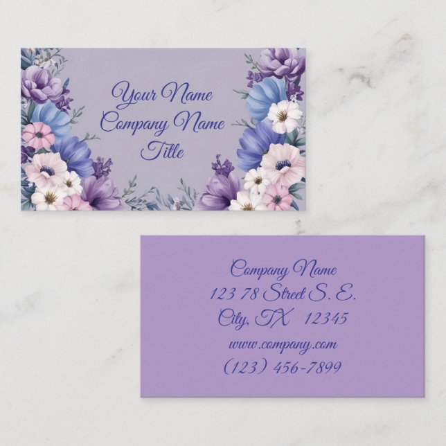 Carte De Visite Bleu, blanc, rose et pourpre" (Devant / Derrière)