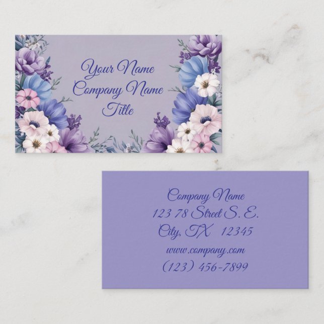Carte De Visite Bleu, blanc, rose et pourpre" (Devant / Derrière)