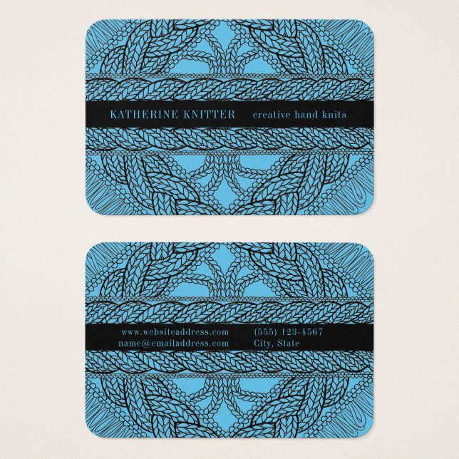 CARTE DE VISITE BLEU CÂBLE TRICOTÉ 3.5x2.5 (Devant & derrière)