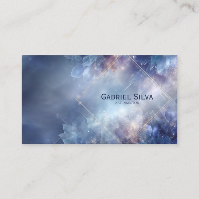 Carte De Visite Bleu Céleste Éthéré Cristallin Diamant Or (Devant)