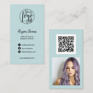 Carte De Visite Bleu chic maquillage photo logo simple qr code