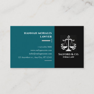 Carte De Visite Bleu ciel et noir Minimaliste Avocat Avocat Modern