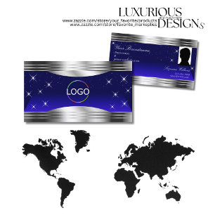 Carte De Visite Bleu ciel nocturne Argent de la frontière Logo et