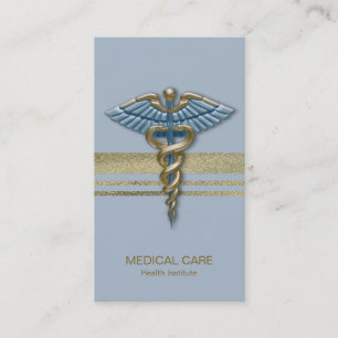 Carte De Visite Bleu clair Caduceus Faux Gold Foil rayures Médical
