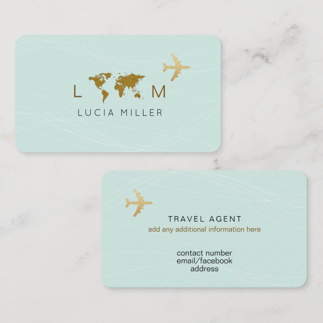 Carte de visite bleu clair pour un agent de voyage (Devant / Derrière)