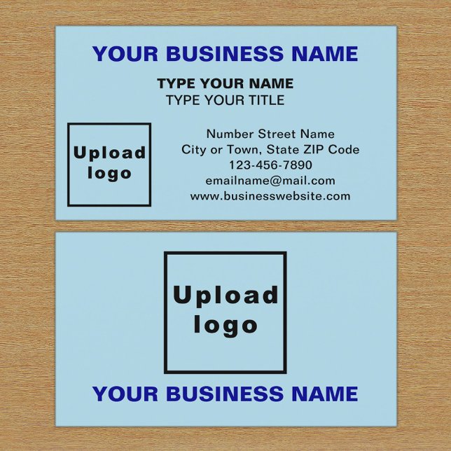 Carte de visite bleu clair style centré (The front and back of the light blue business card)