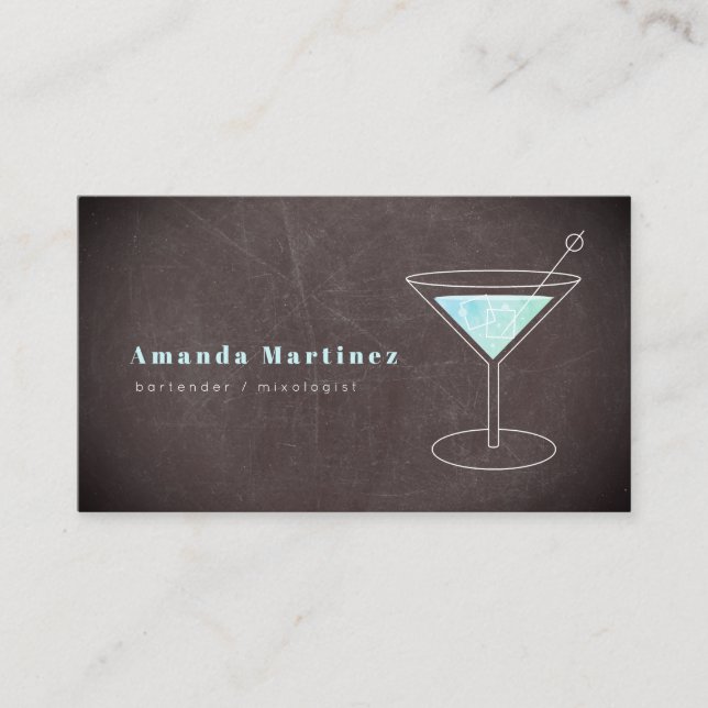 Carte De Visite Bleu Cocktail Bartender Mixologue Chalkboard (Devant)