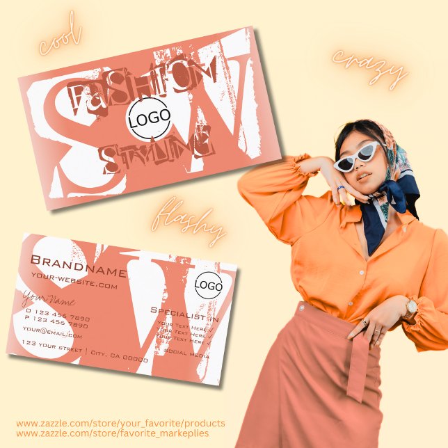 Carte De Visite Bleu cool blanc rouge avec logo et monogramme (Créateur téléchargé)