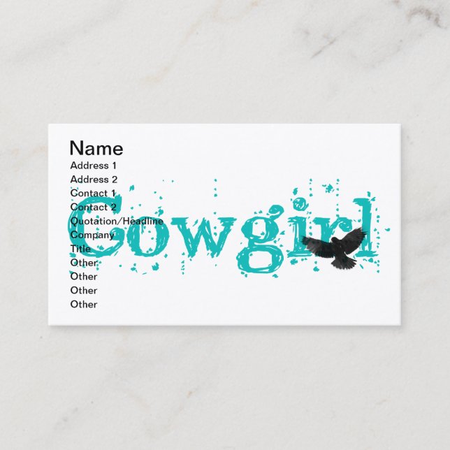 Carte De Visite Bleu Cowgirl Avec Oiseau (Devant)
