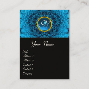 CARTE DE VISITE BLEU DAHLIA FLEURS PETALS SAPPHIRE GEM MONOGRAM,