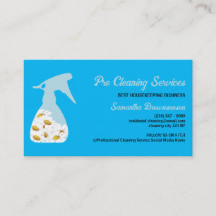 Carte De Visite Bleu Daisy Spray Nettoyage des bouteilles Service 