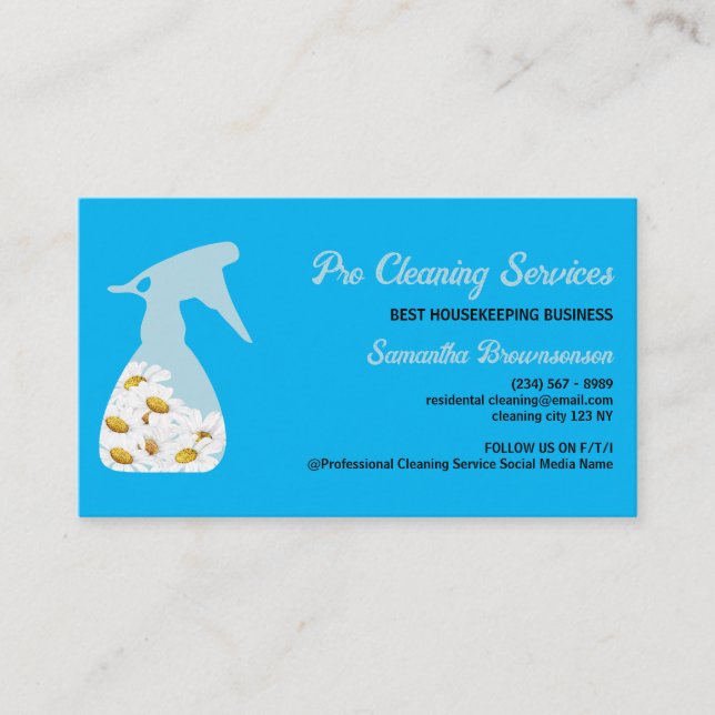 Carte De Visite Bleu Daisy Spray Nettoyage des bouteilles Service  (Devant)