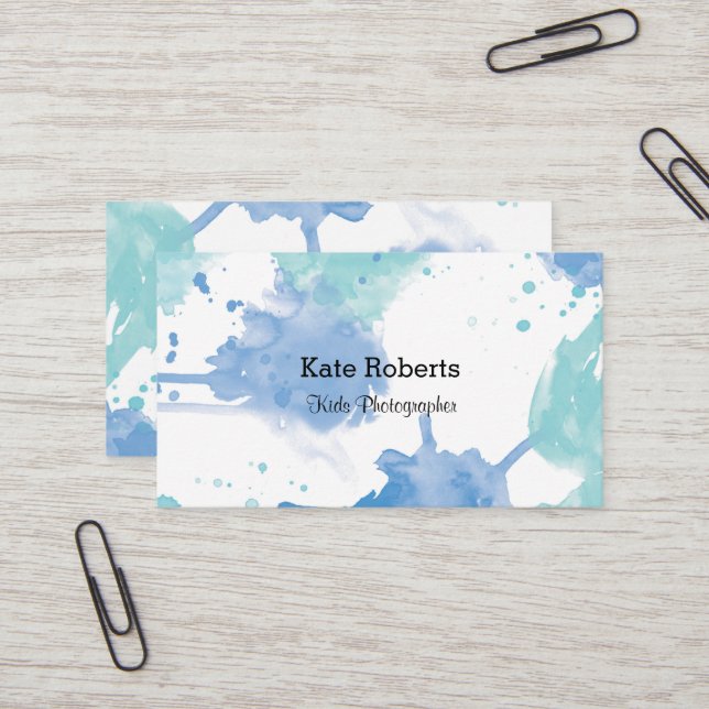 Carte de visite bleu | d'aquarelle créatif (Devant/Arrière en situation)