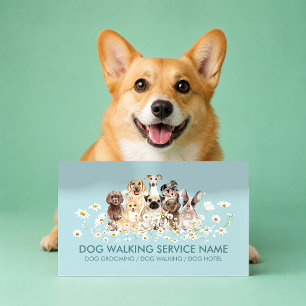 Carte De Visite Bleu de beaux chiens dans les marguerites