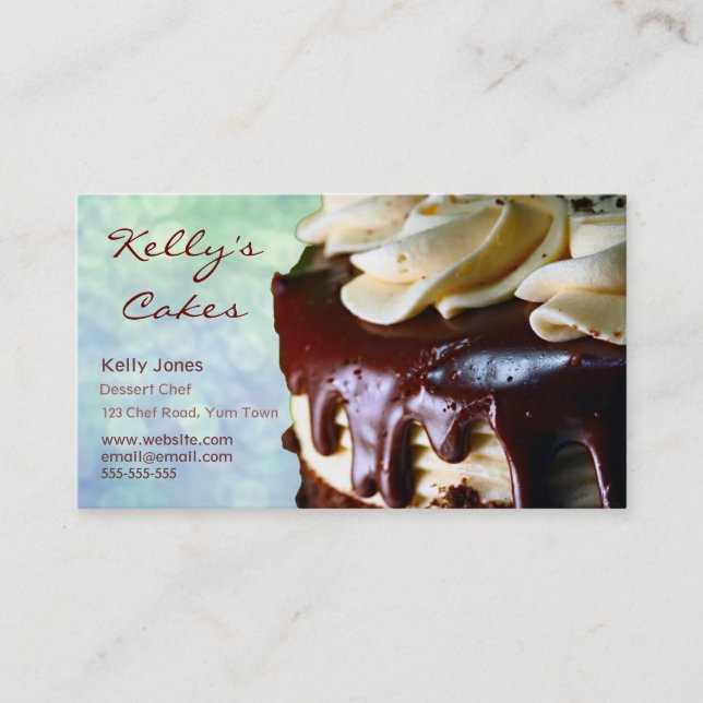 Carte de visite bleu de Bokeh de gâteau de crème (Devant)