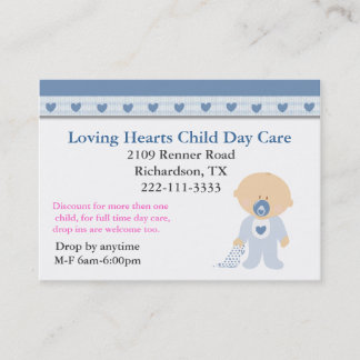 Carte de visite bleu de Childcare de coeurs