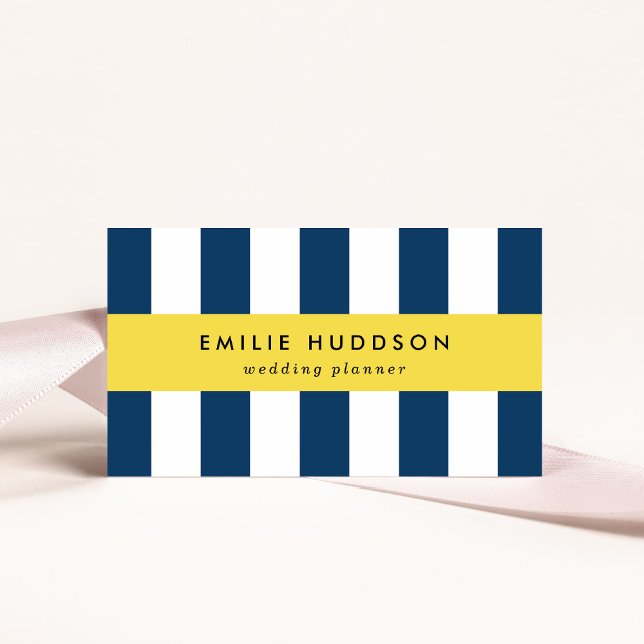 Carte De Visite Bleu de marine, Blancs, Motif rayé (Créateur téléchargé)