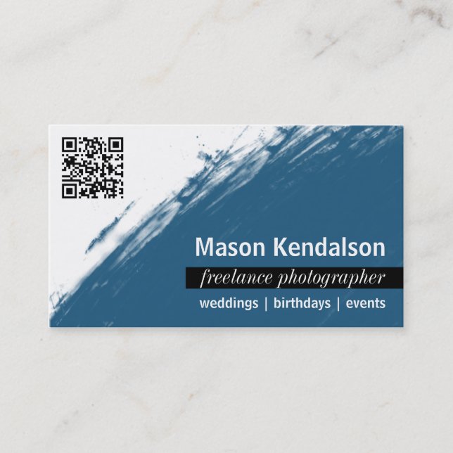 Carte de visite bleu de photographe de CODE de QR (Devant)