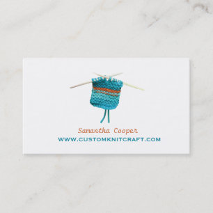 Carte De Visite Bleu de turquoise faisant du crochet et tricotant