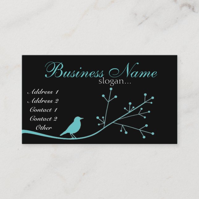 Carte de visite bleu d'oiseau de boutique chic (Devant)