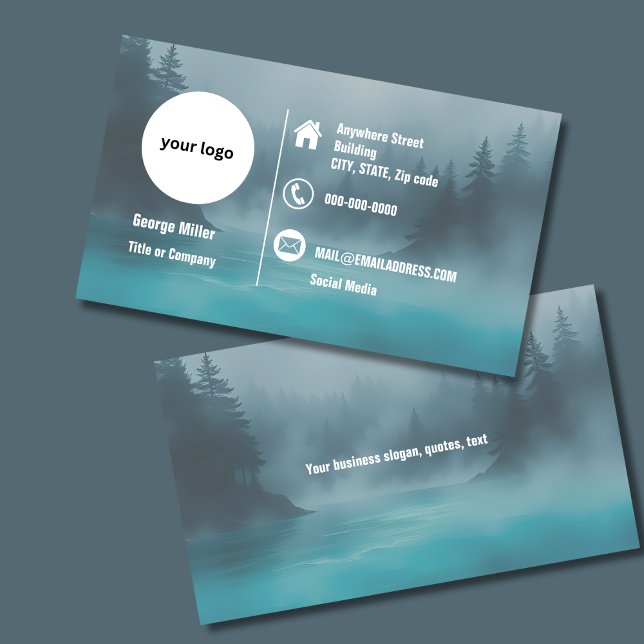 Carte De Visite bleu éco Misty Forest wellness logo professionnel (Créateur téléchargé)